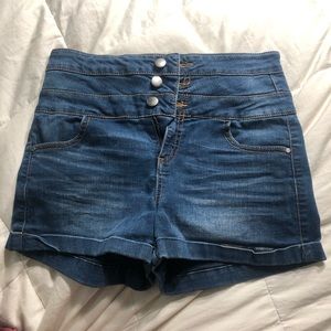 Tinseltown 3 button High Waisted Jean Shorts